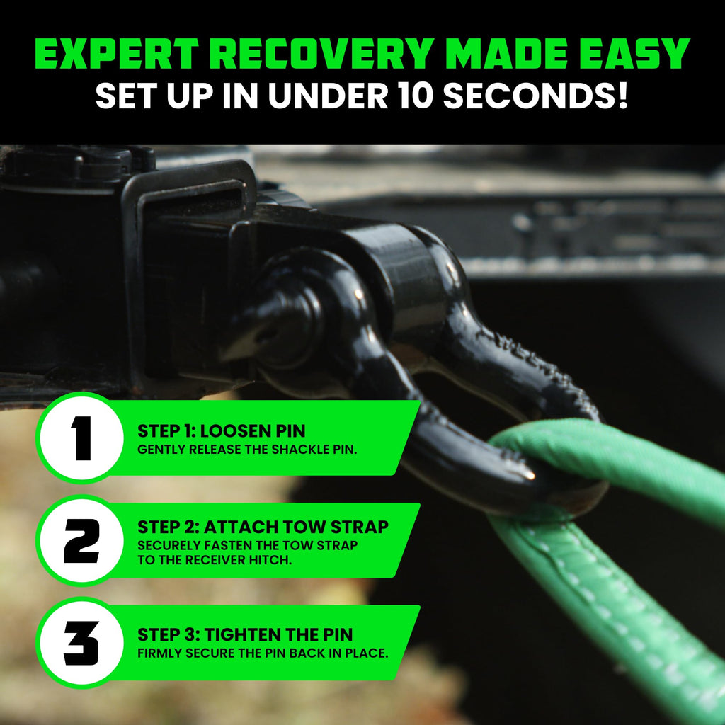 Rhino USA Heavy-Duty Recovery Gear Combos Off-Road Truck Vehicle Recovery, Best Offroad Towing Accessories - Backed for Life (20' Strap + Shackles)
