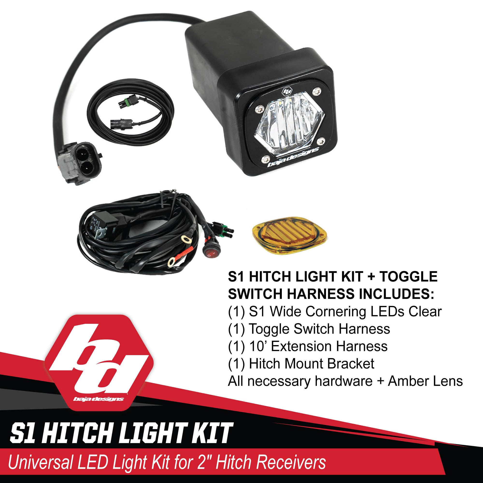 Baja Designs S1 LED Universal Hitch Light Kit - Universal Fit, Includes Trailer Hitch Harness (Trailer Hitch Harness)