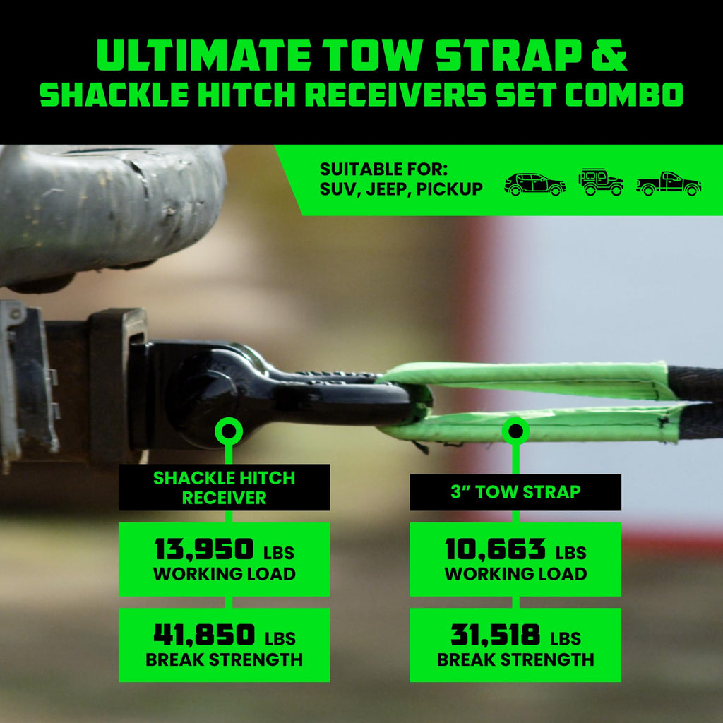 Rhino USA Heavy-Duty Recovery Gear Combos Off-Road Truck Vehicle Recovery, Best Offroad Towing Accessories - Backed for Life (20' Strap + Shackles)