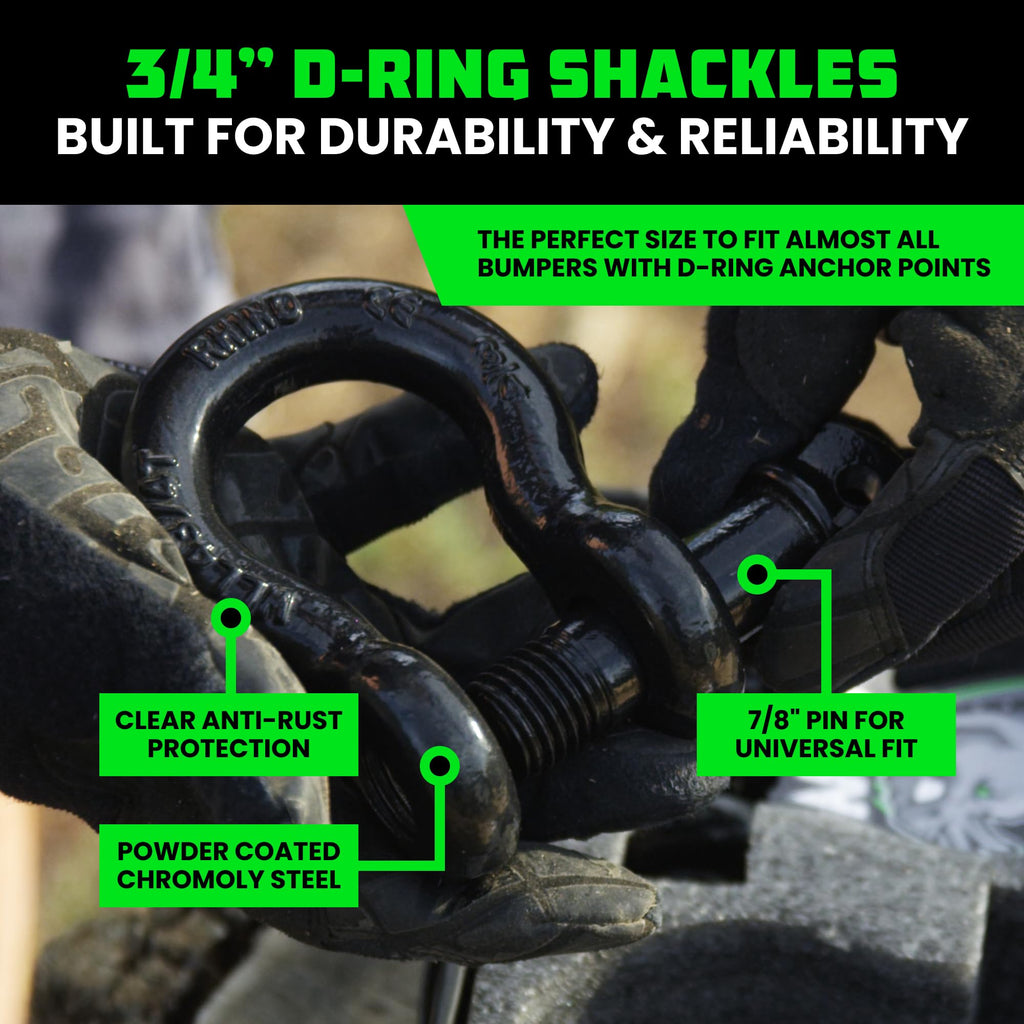 Rhino USA Heavy-Duty Recovery Gear Combos Off-Road Truck Vehicle Recovery, Best Offroad Towing Accessories - Backed for Life (20' Strap + Shackles)